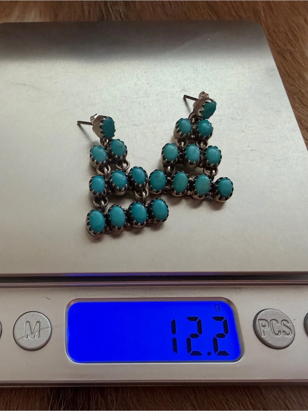 ❤️ Kingman Turquoise Navajo Style Sterling 925 Dangle Chandelier Earrings 12.2G - Picture 9 of 12